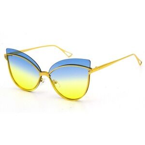 CatEye Sunglasses Women Fashion Rimless Blue Yellow Lens Designer Eyewear Lentes